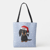 Langharige Zwart en Tan Dachshund Santa Custom Tote Bag (Achterkant)
