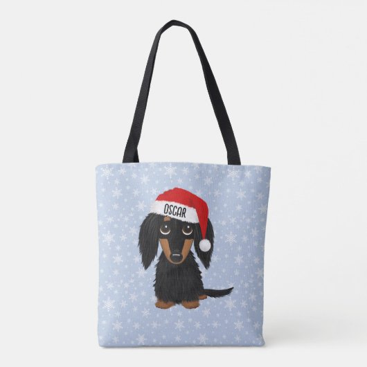 Langharige Zwart en Tan Dachshund Santa Custom Tote Bag (Achterkant)
