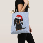 Langharige Zwart en Tan Dachshund Santa Custom Tote Bag (Dichtbij)