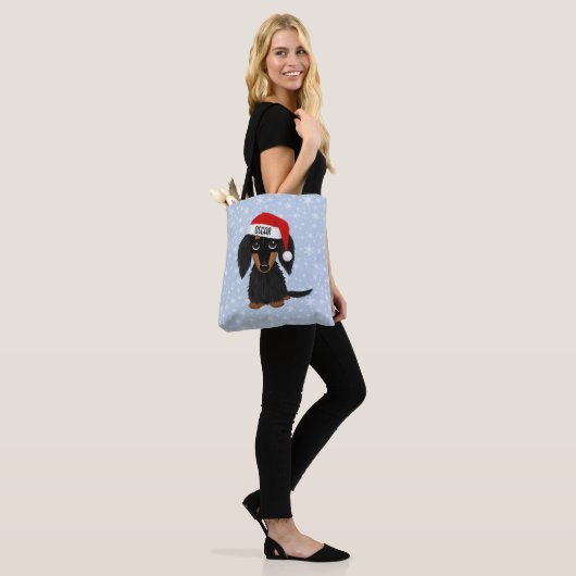 Langharige Zwart en Tan Dachshund Santa Custom Tote Bag (Op model)