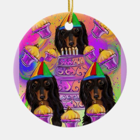Langharige zwarte dachshond keramisch ornament (Voorkant)