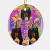 Langharige zwarte dachshond keramisch ornament (Links)