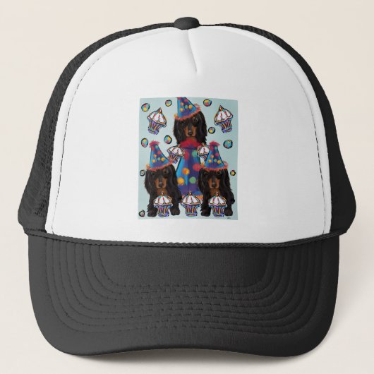 Langharige zwarte dachshonden trucker pet (Voorkant)