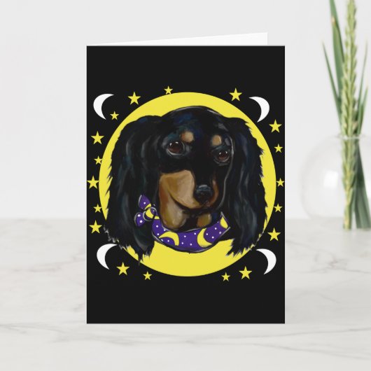 Langharige Zwarte Dachshund Kaart (Voorkant)