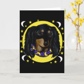Langharige Zwarte Dachshund Kaart (Gele Bloem)