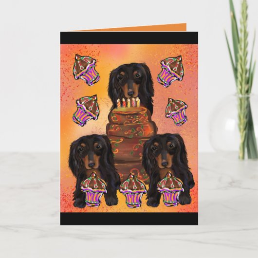 Langharige Zwarte Dachshund Kaart (Voorkant)