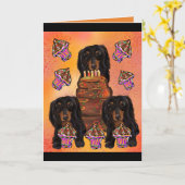 Langharige Zwarte Dachshund Kaart (Gele Bloem)