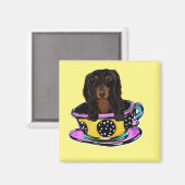 Langharige Zwarte Doxie Magneet (Voorkant / Achterkant)