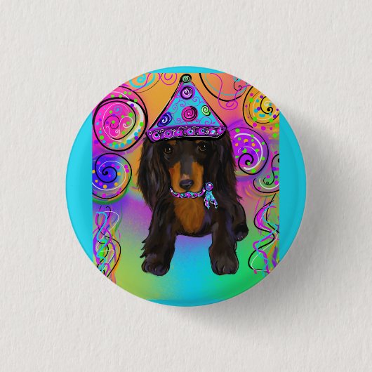 LANGHARIGE ZWARTE DOXIE RONDE BUTTON 3,2 CM (Voorkant)
