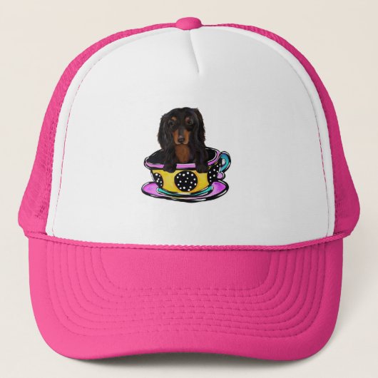 Langharige Zwarte Doxie Trucker Pet (Voorkant)