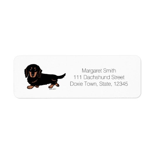 Langharige zwarte en bruine Dachshund 1 Etiket (Voorkant)