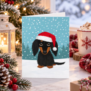 Langharige Zwarte en Lichtbruine Dachshund Sinterk Feestdagen Kaart