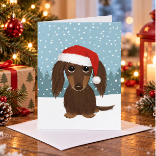Langharige Zwarte en Lichtbruine Dachshund Sinterk Feestdagen Kaart