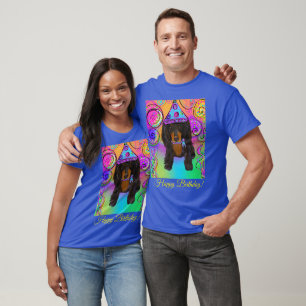 LANGHARIGE ZWARTE EN TAN DOXIE T-SHIRT