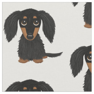 Langharige zwarte en tan teckel cartoon hond stof