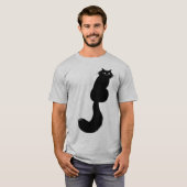 Langharige zwarte kat die over de schouder kijkt t-shirt (Voorkant volledig)