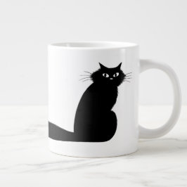 Langharige Zwarte Kat met Lange Pluizige Staart Grote Koffiekop