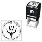 Langhoorn stier koe schedel naam retouradres  zelfinktende stempel (In situ)