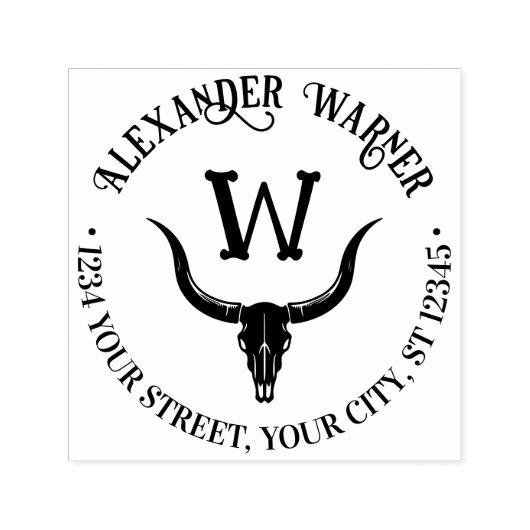 Langhoorn stier koe schedel naam retouradres  zelfinktende stempel (Design)