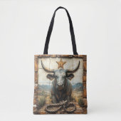 Langhoornstier touw Goud Ster Woestijn Bergen Tote Bag (Voorkant)
