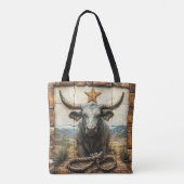 Langhoornstier touw Goud Ster Woestijn Bergen Tote Bag (Achterkant)
