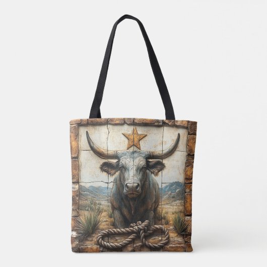 Langhoornstier touw Goud Ster Woestijn Bergen Tote Bag (Achterkant)