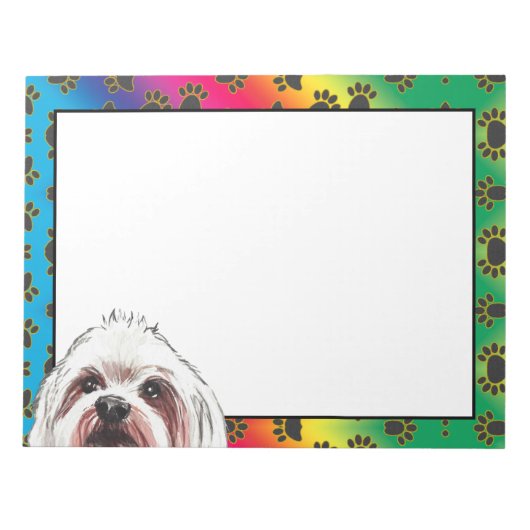 Langkorrelig Maltees kleurrijk hondpawpatroon Notitieblok (Voorkant)
