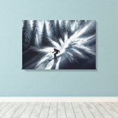 Langlaufende skiër in het maanlicht canvas afdruk (Insitu (Houten vloer))