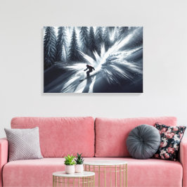 Langlaufende skiër in het maanlicht canvas afdruk