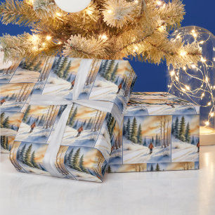 Langlaufer in winterse Bossen Cadeaupapier