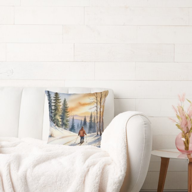 Langlaufer in winterse Bossen Kussen (Bank)