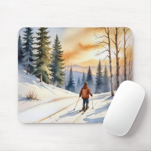 Langlaufer in winterse Bossen Muismat (Met muis)