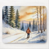 Langlaufer in winterse Bossen Muismat (Voorkant)