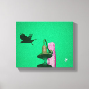Langley Crow Light Post Aqua Roze Kunst Canvas Afdruk