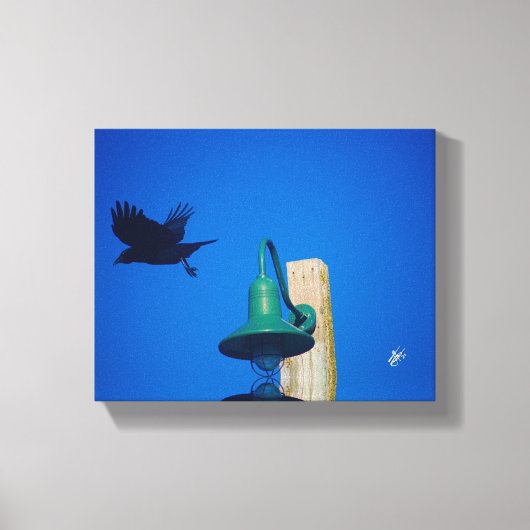 Langley Crow Light Post Blauwe Groene Kunst Canvas Afdruk (Voorkant)