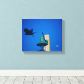 Langley Crow Light Post Blauwe Groene Kunst Canvas Afdruk (Insitu (Houten vloer))
