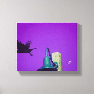 Langley Crow Light Post Paars Groen Kunst Canvas Afdruk