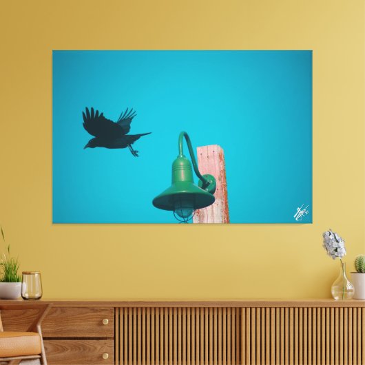 Langley Crow op Light Post Series #10 Canvas Afdruk (Insitu (Woonkamer))
