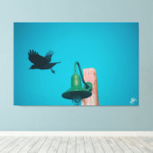Langley Crow op Light Post Series #10 Canvas Afdruk (Insitu (Houten vloer))
