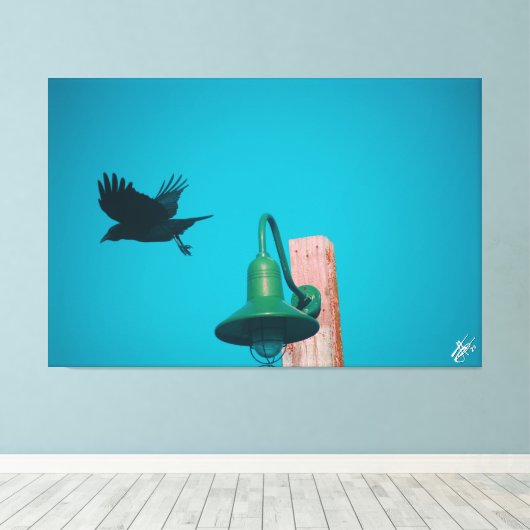 Langley Crow op Light Post Series #10 Canvas Afdruk (Insitu (Houten vloer))