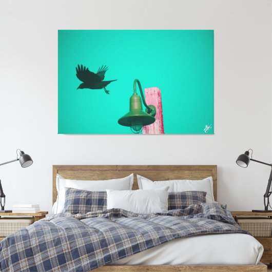 Langley Crow op Light Post Series #11 Canvas Afdruk (Insitu (Slaapkamer))