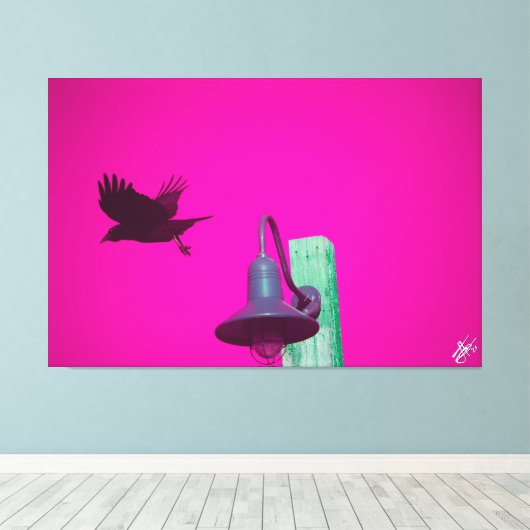 Langley Crow op Light Post Series #12 Canvas Afdruk (Insitu (Houten vloer))