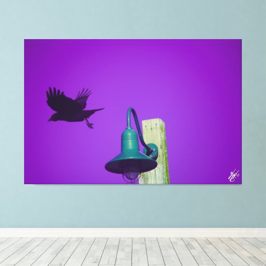 Langley Crow op Light Post Series #1 Canvas Afdruk (Insitu (Houten vloer))