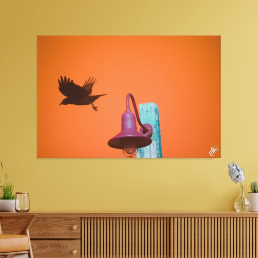 Langley Crow op Light Post Series #2 Canvas Afdruk (Insitu (Woonkamer))