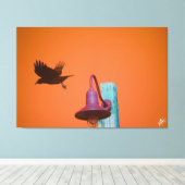 Langley Crow op Light Post Series #2 Canvas Afdruk (Insitu (Houten vloer))