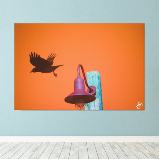 Langley Crow op Light Post Series #2 Canvas Afdruk (Insitu (Houten vloer))