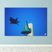 Langley Crow op Light Post Series #3 Canvas Afdruk (Insitu (Houten vloer))