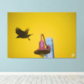Langley Crow op Light Post Series #4 Canvas Afdruk (Insitu (Houten vloer))