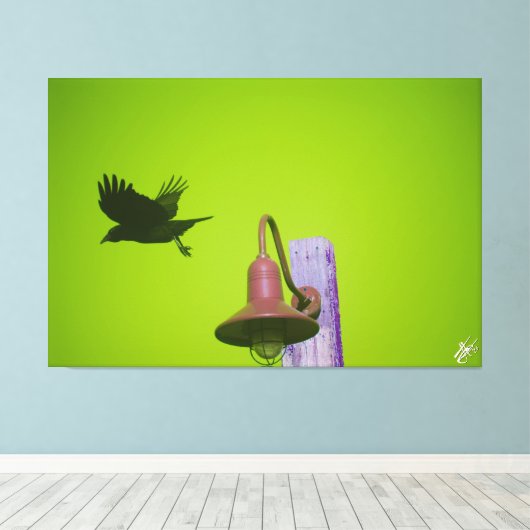 Langley Crow op Light Post Series #5 Canvas Afdruk (Insitu (Houten vloer))