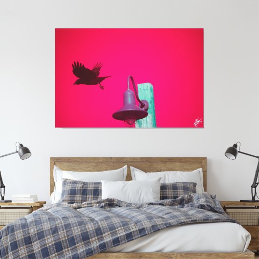 Langley Crow op Light Post Series #6 Canvas Afdruk (Insitu (Slaapkamer))
